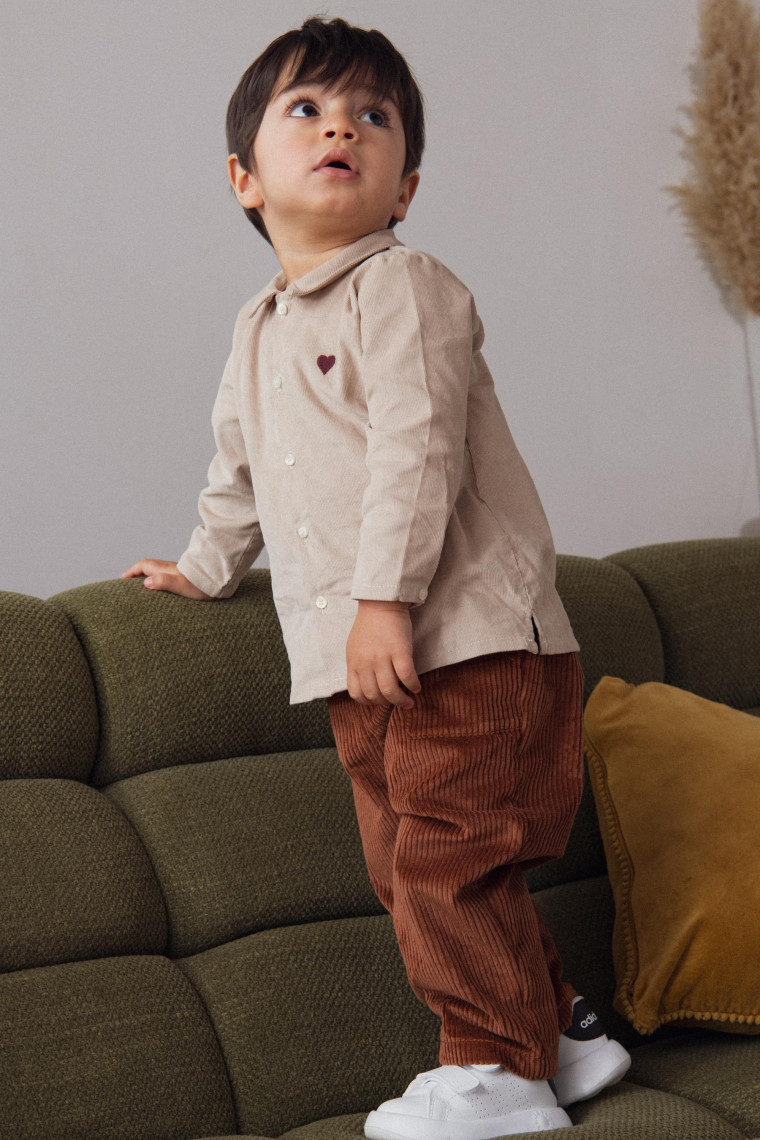 Mario embroidered baby shirt in velvet