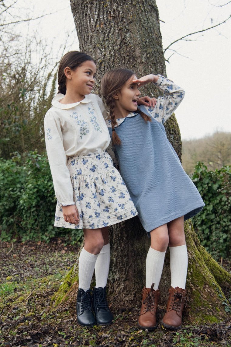 Jupe Sophie en velours blue flowers