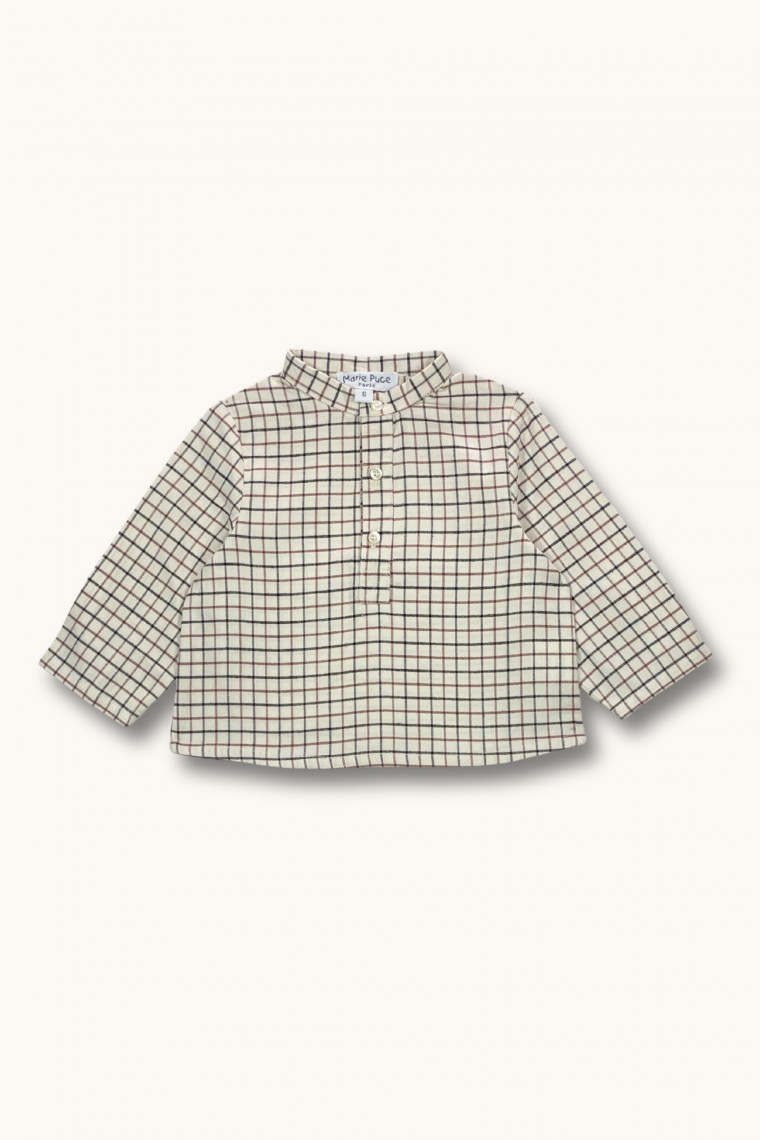 Emile baby shirt checks ivory-chocolate