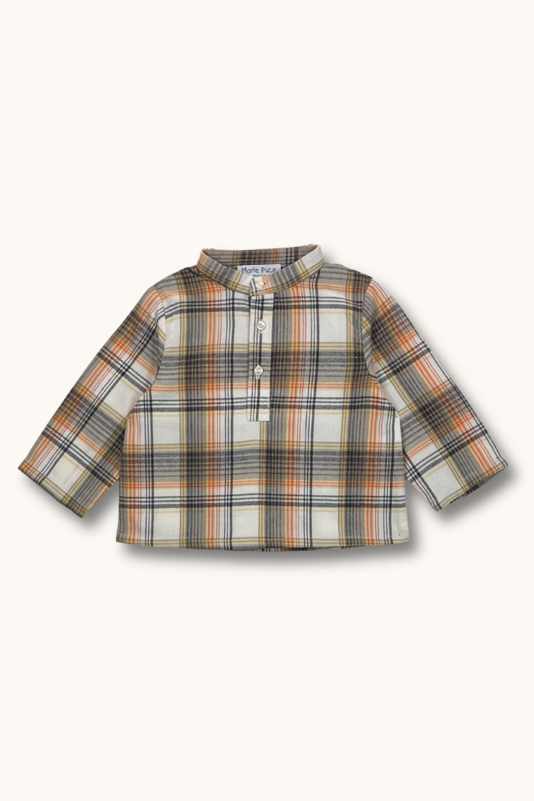 Chemise bébé Emile tartan orange-crème