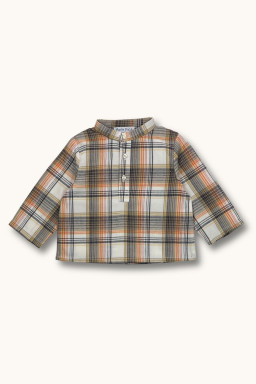 Emile baby shirt in tartan orange-crem
