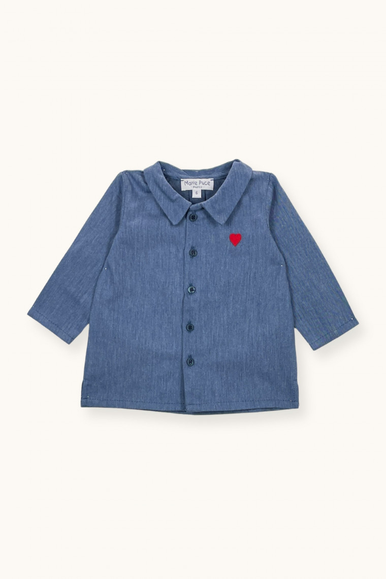 Mario embroidered baby shirt in chambray