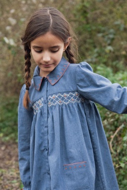 Cassie dress hand-smocked in brushed chambray