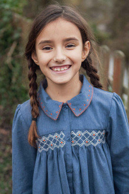 Cassie dress hand-smocked in brushed chambray