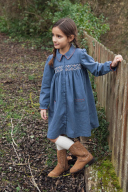 Cassie dress hand-smocked in brushed chambray