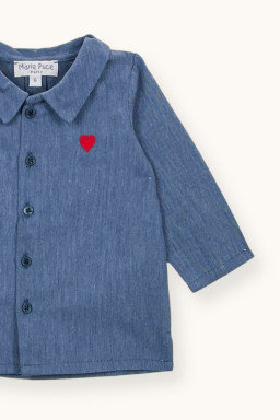 Mario embroidered baby shirt in chambray