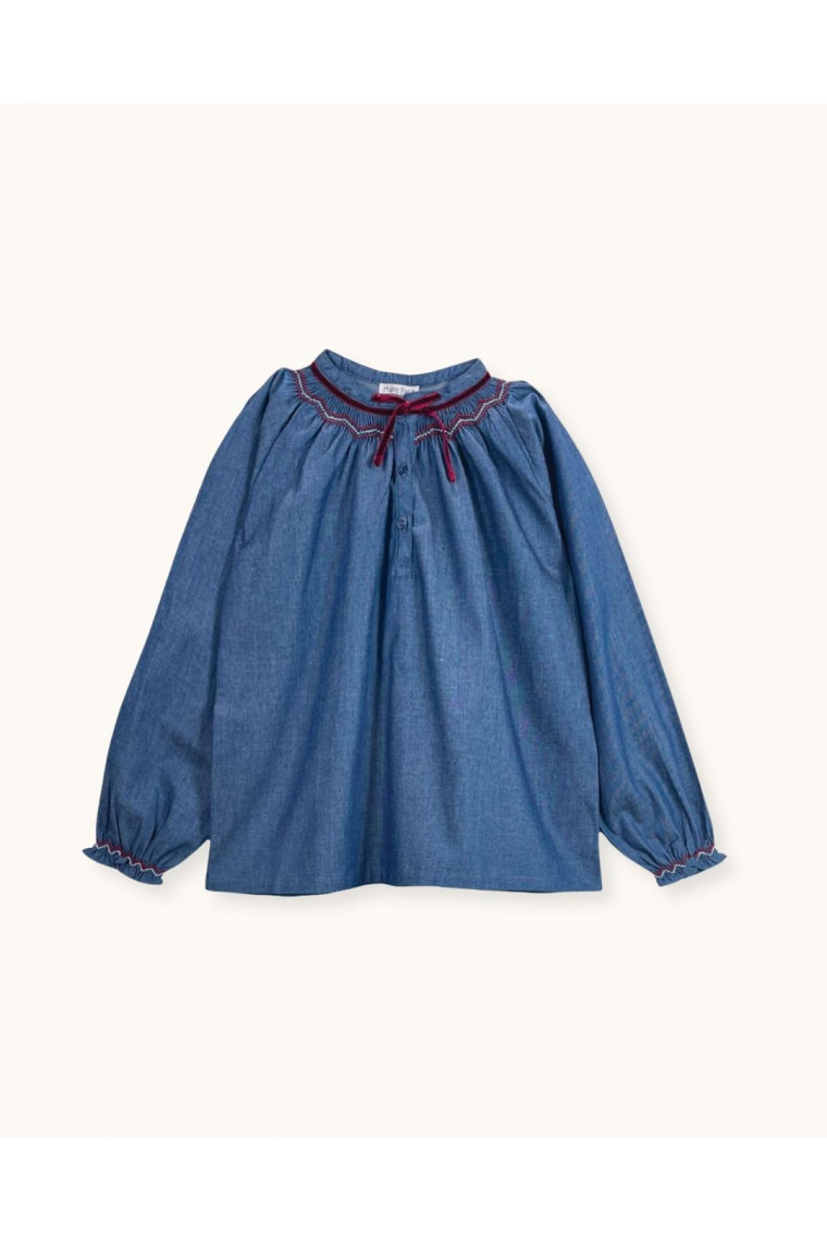 Aria blouse hand-smocked in chambray