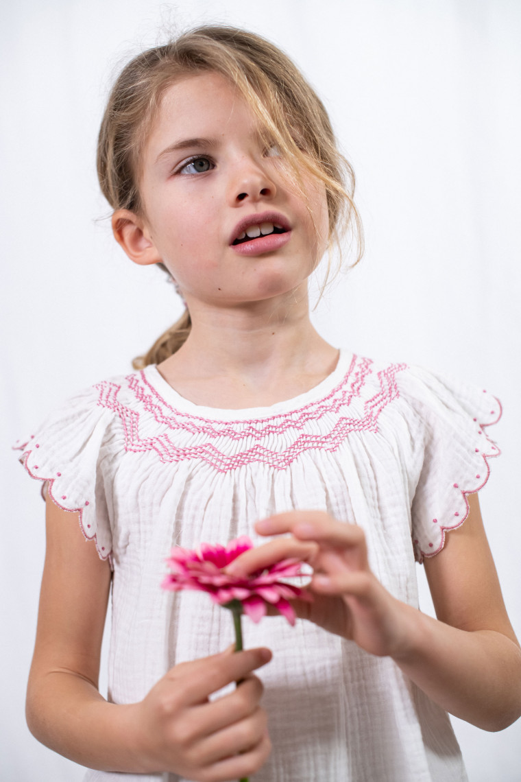 blouse fille smockée en double gaze