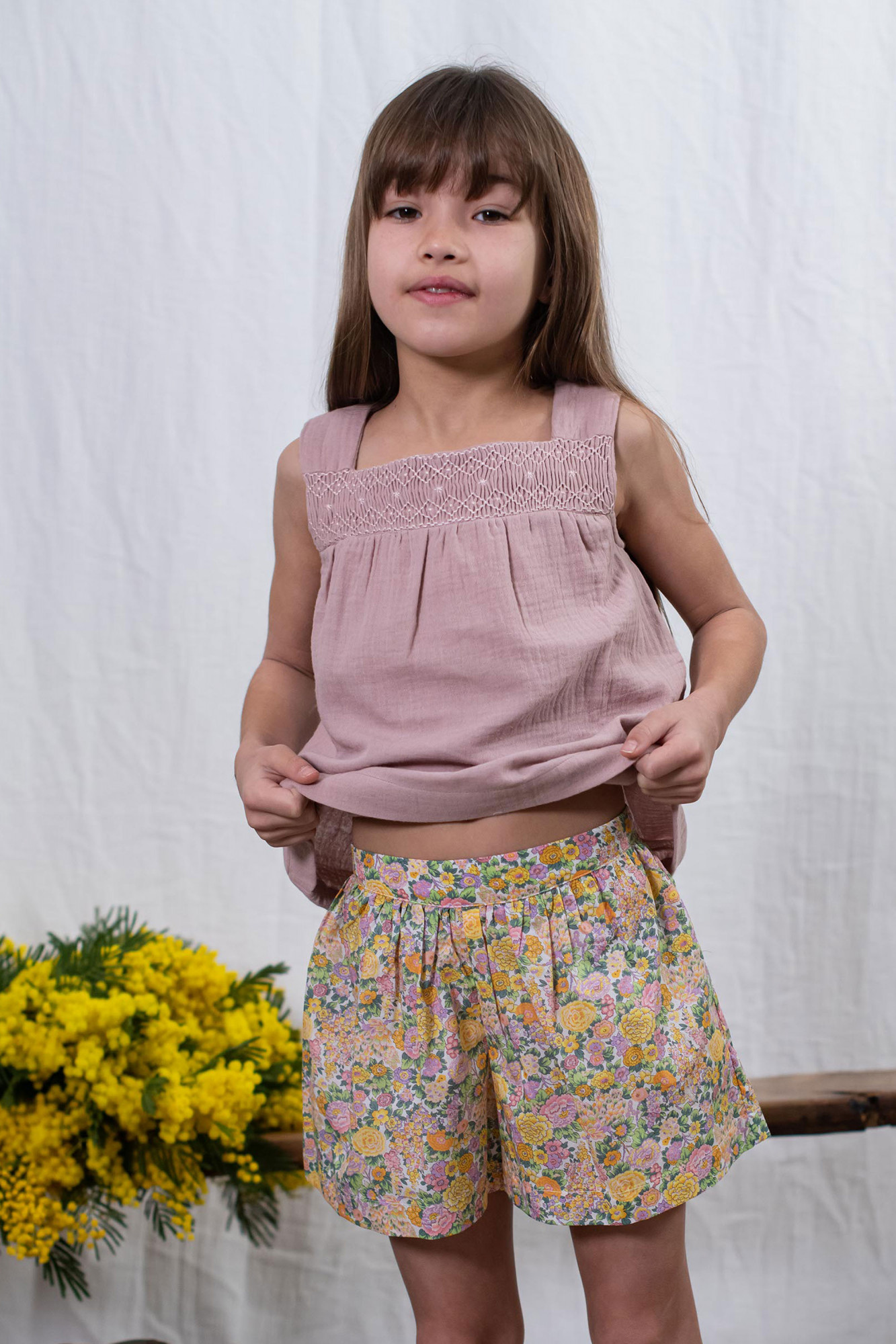 Jupe culotte en Liberty Tosca Marie Puce Paris vetements de createur pour enfant