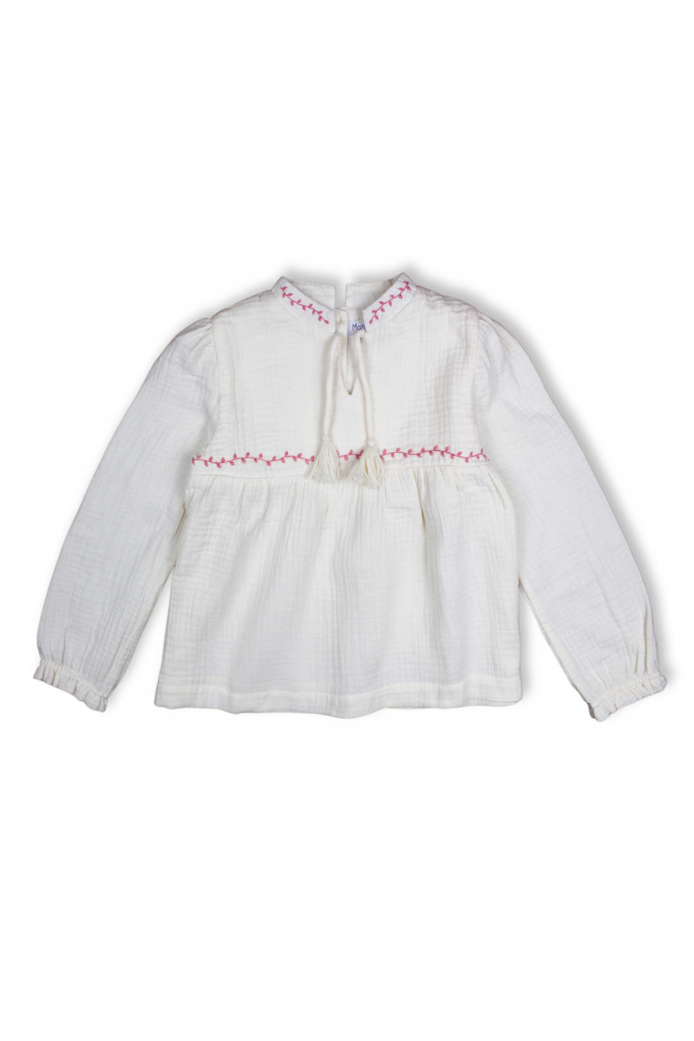 Blouse fille brodée à la main en double gaze