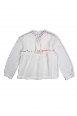 Blouse fille brodée à la main en double gaze