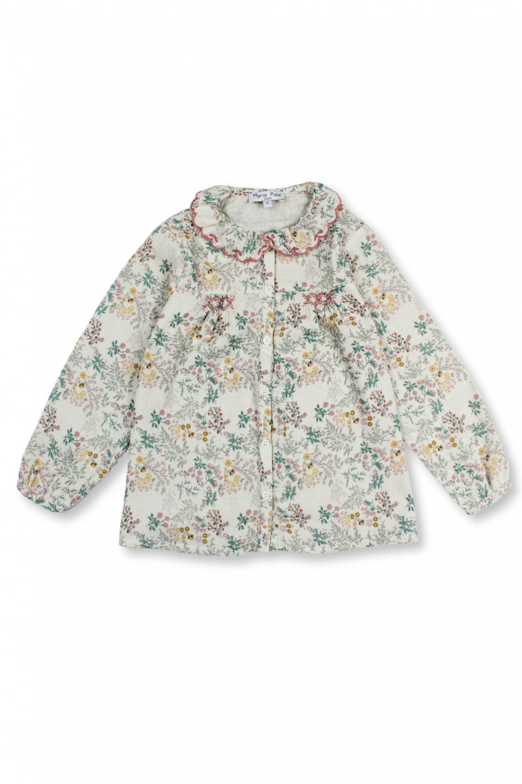 Blouse femme brodée et smockée à la main