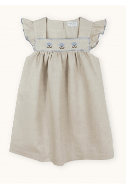 Marie dress in linen embroidered