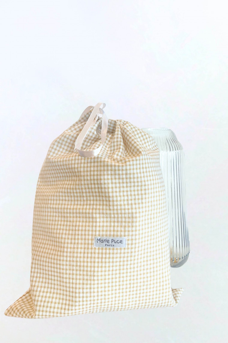Sac pochon Vichy beige Grand modèle
