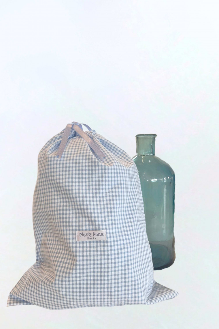 Sac pochon vichy bleu Grand Modèle