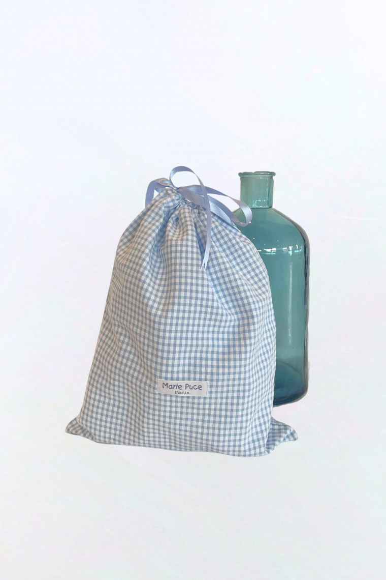 Sac pochon vichy bleu Petit modèle