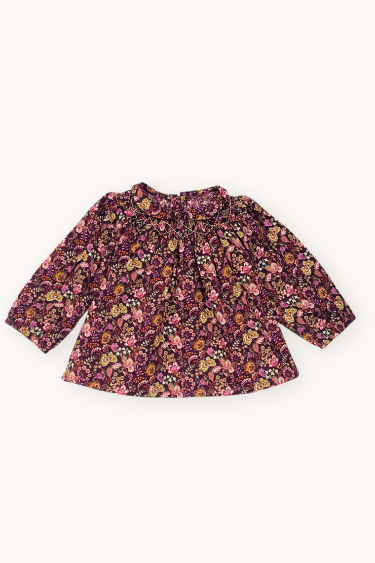 Confetti smocked baby blouse in Liberty