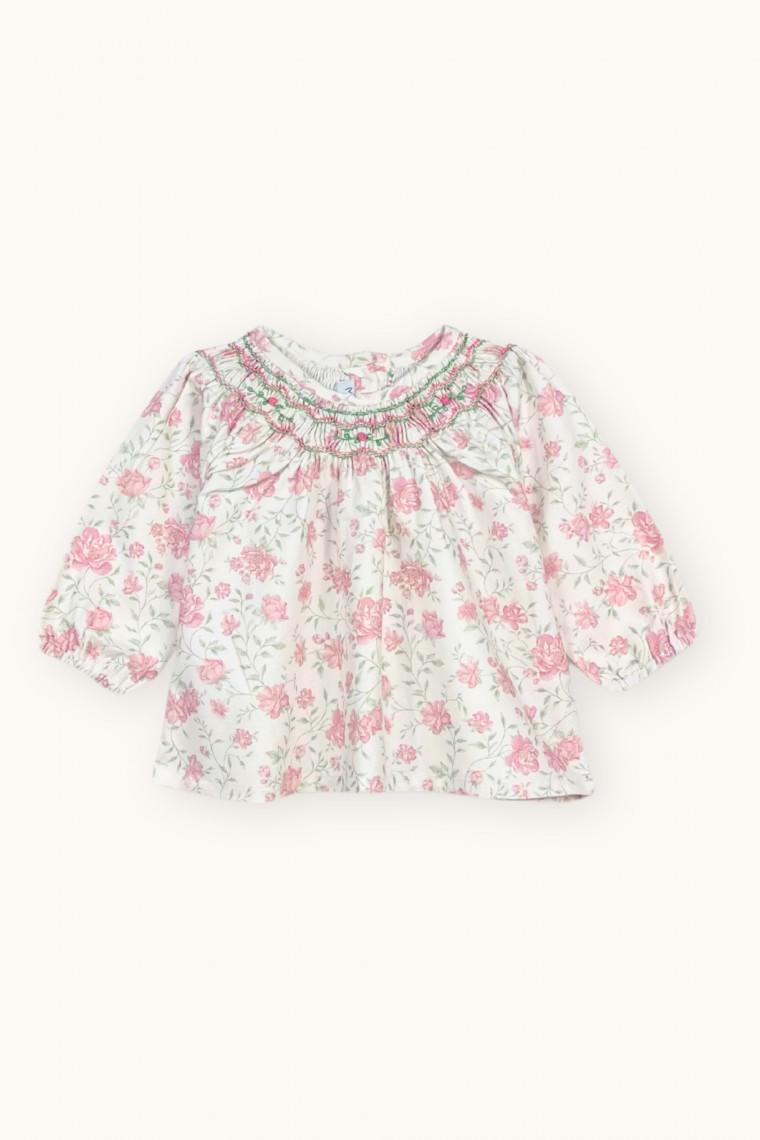Margot smocked baby blouse in organic twill