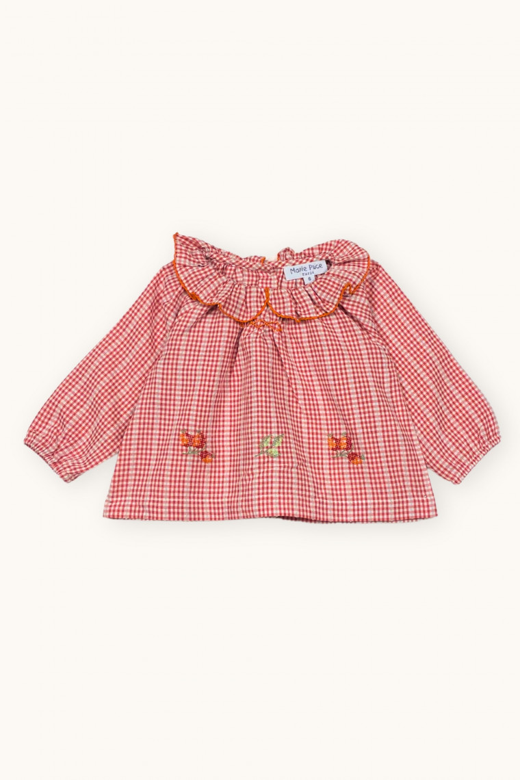 Olympe embroidered baby blouse in gingham