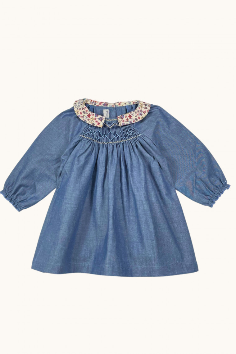 Robe bébé Eden smockée en chambray