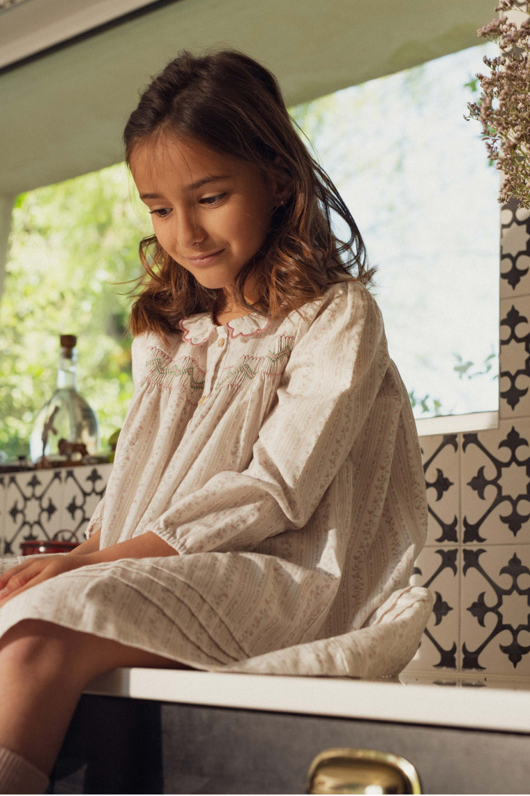 Amanda hand-smocked dress in organic twill
