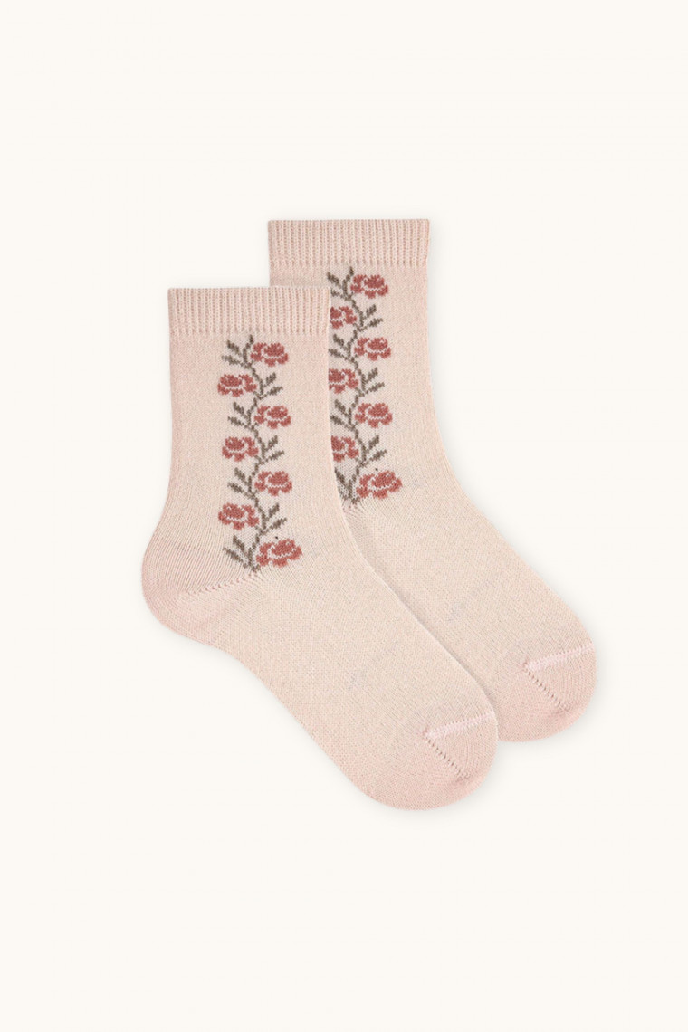 Chaussettes à fleurs Condor rose nude