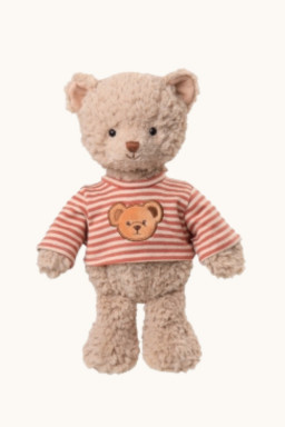 Colin teddy bear by Bukowski with red striped sweatshirt