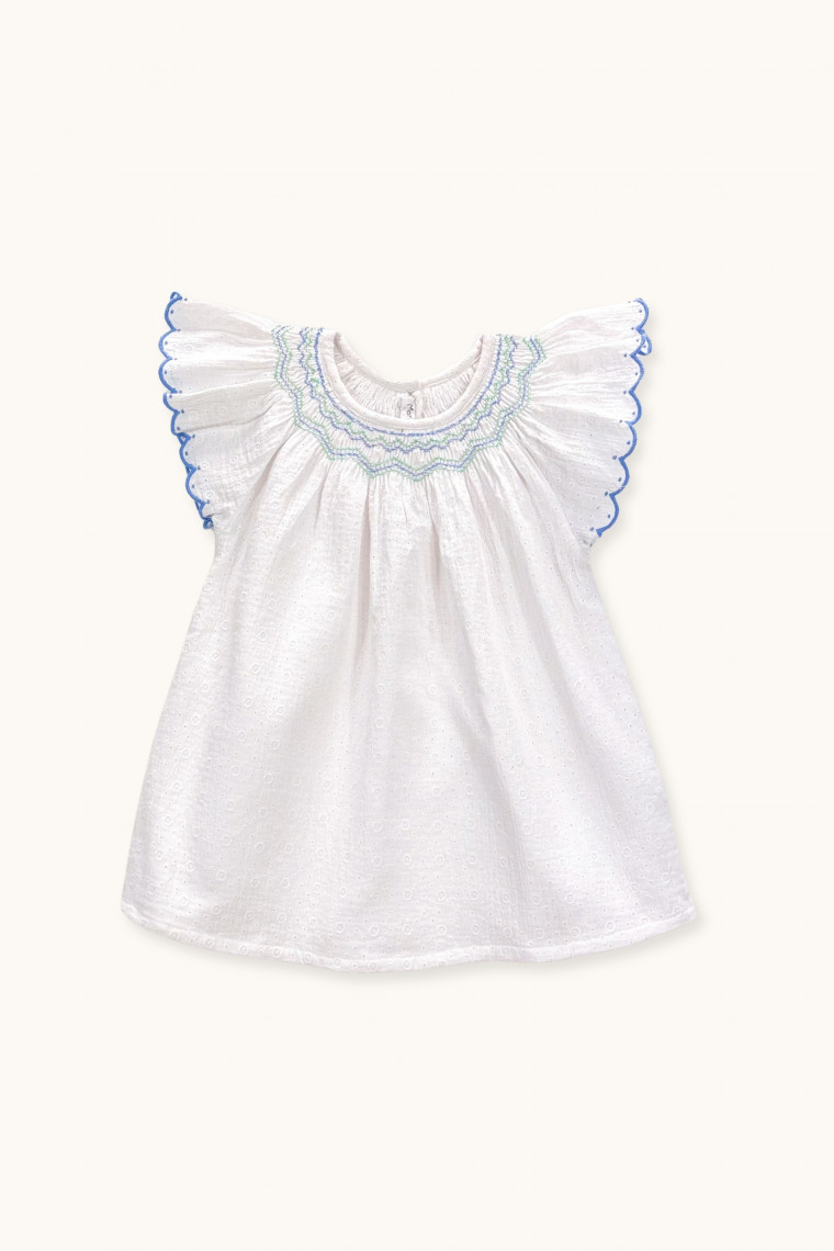 Paloma hand-smocked blouse embroidered double gauze
