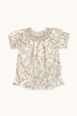 Blouse Gaia smockée  plumetis roses bouquet