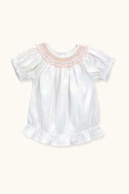 Blouse Gaia smockée en double gaze brodée