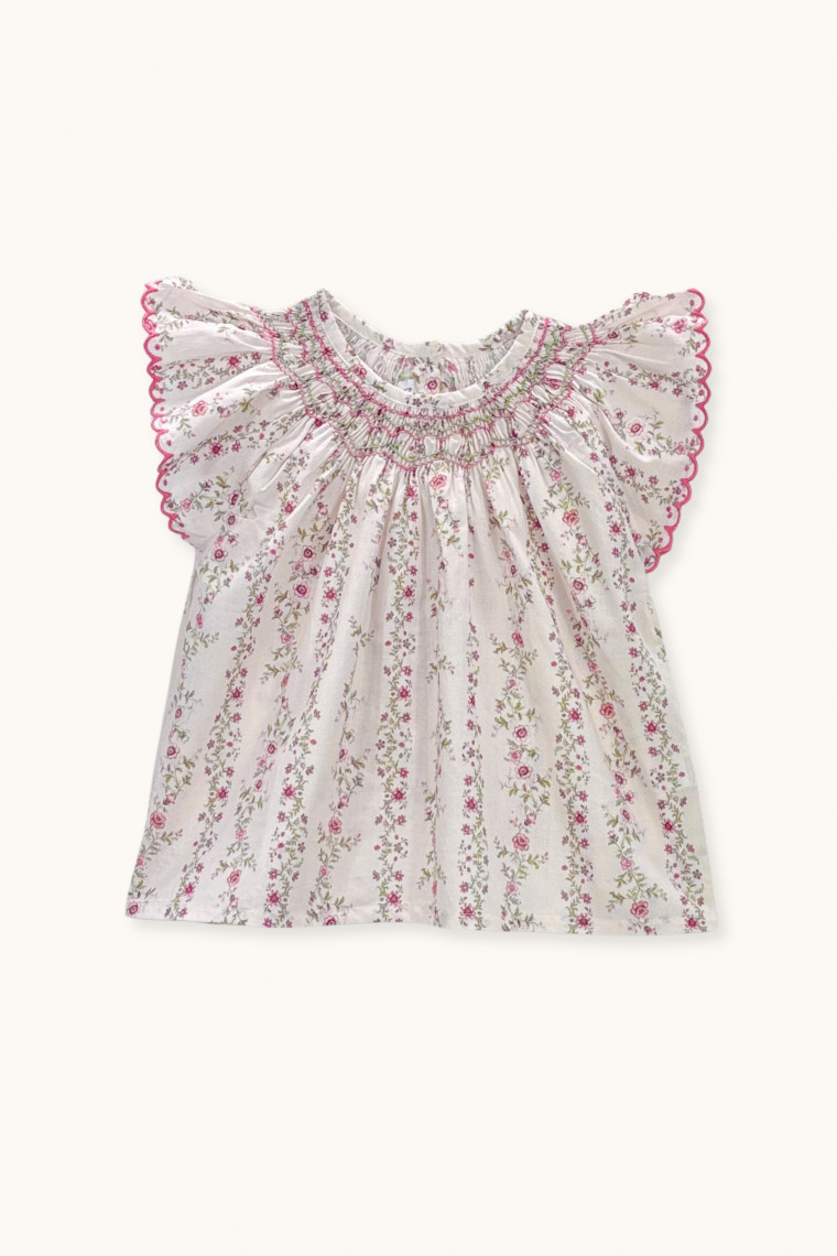 Blouse bébé Paloma smockée roses farandole