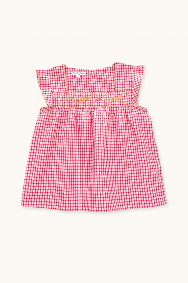 Vera blouse hand-embroidered in red checks