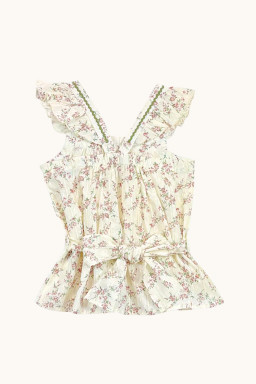 Top  Emy en plumetis Roses bouquet