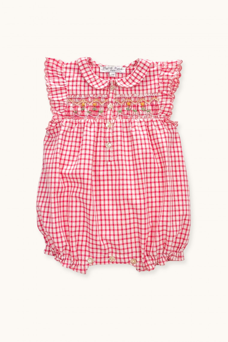 Agata hand-smocked romper in gingham
