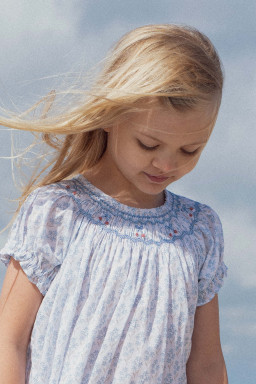 Cherry dress hand-smocked Primrose blue