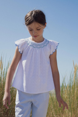 Blouse Paloma smockée en double gaze brodée