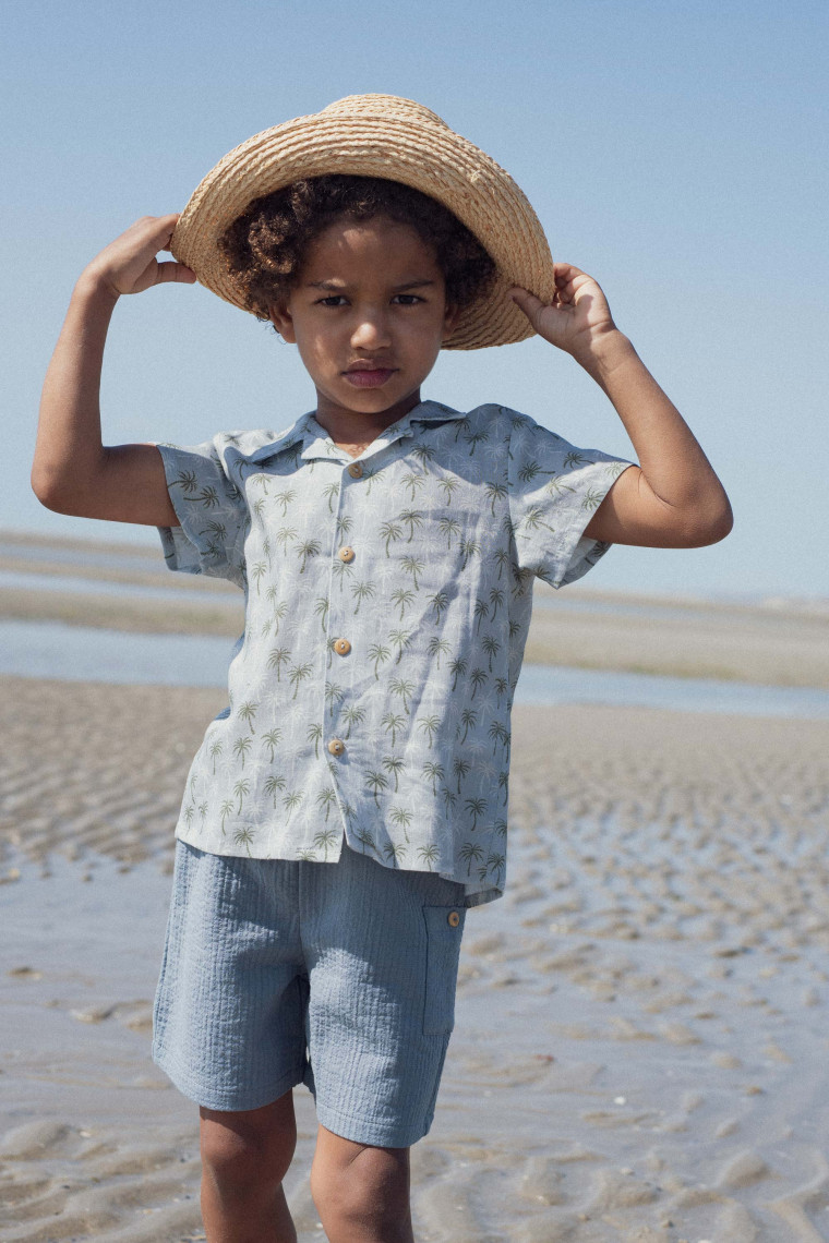 Chemise Caraibe palmiers bleus