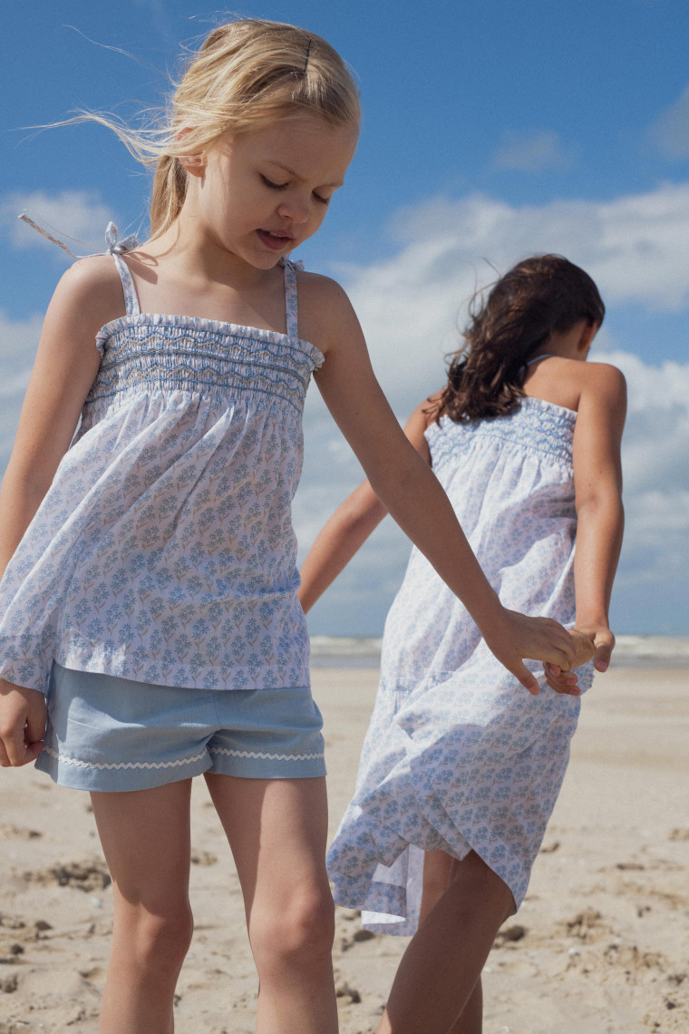 Indie top hand smocked Primrose blue