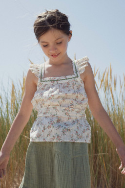 Emy top plumetis Roses bouquet